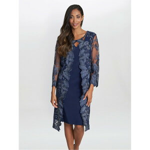 �W�[�i�o�b�R�[�j ���f�B�[�X �g�b�v�X �����s�[�X �h�J ���[�X �W���P�b�g Gina Bacconi Savoy Embroidered Lace Mock Jacket Dress SPRING NAVY �l�C�r�[
