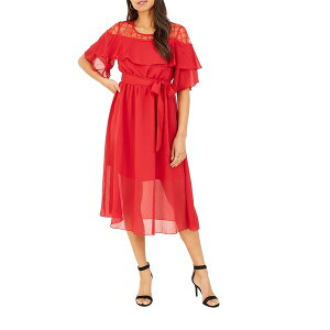 ���~�L�� ���f�B�[�X �g�b�v�X �����s�[�X �~�f�B�����s�[�X �~�f�B ���[�X Yumi Lace Frill Midi Dress Red ���b�h