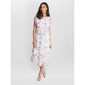 �W�[�i�o�b�R�[�j ���f�B�[�X �g�b�v�X �����s�[�X �e�B�A�[�h �v�����g �~�f�B Gina Bacconi Phoebe Midi Printed Tiered Dress MAUVE