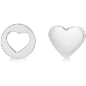 �r�[ ���[ ���f�B�[�X �A�N�Z�T���[ �s�A�X�E�C�������O �J�b�g�A�E�g Be You Sterling Silver Heart & Cut-Out Heart Studs Silver �V���o�[