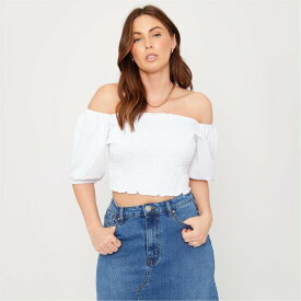【送料無料】 ビー ユー レディース シャツ トップス Puff Sleeve Top White