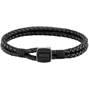 {X Y ANZT[ uXbgEoOEANbg U[ Gents BOSS Seal Braided Leather Bracelet Black ubN