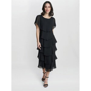 �W�[�i�o�b�R�[�j ���f�B�[�X �g�b�v�X �����s�[�X �e�B�A�[�h Gina Bacconi Tessa Tiered Dress With Shoulder Trim BLACK �u���b�N