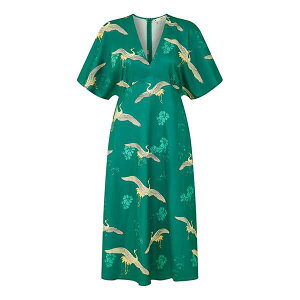 ���~�L�� ���f�B�[�X �A�E�^�[ �W���P�b�g�E�u���]�� �~�f�B�����s�[�X �v�����g �~�f�B Yumi Green Crane Print Kimono Midi Dress Green �O���[��