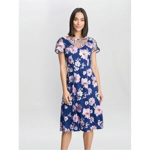 �W�[�i�o�b�R�[�j ���f�B�[�X �g�b�v�X �����s�[�X A ���C�� �t�����[�� �h�J �t�����[ Gina Bacconi Mylene Embroidered Floral A-Line Dress NAVY �l�C�r�[