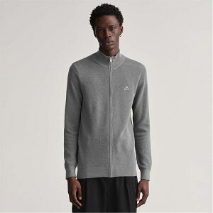 Kg Y AE^[ jbgEZ[^[ Rbg J[fBK Gant Cotton Piqu? Zipped Cardigan Grey O[