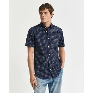 �K���g �����Y �g�b�v�X �V���c �v�����g Gant Micro Print Short Sleeve Shirt Evening Blue �u���[