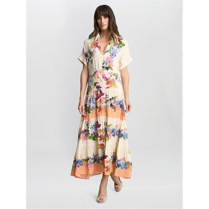 �W�[�i�o�b�R�[�j ���f�B�[�X �g�b�v�X �����s�[�X �V���c�����s�[�X �t�����[�� �V���c �t�����[ Gina Bacconi Sarah Floral Shirt Dress ORANGE �I�����W