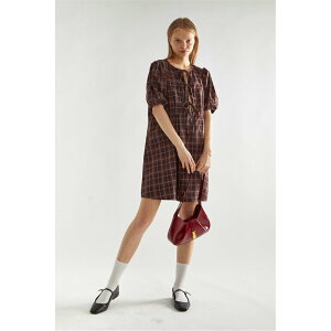 �O���}���X ���f�B�[�X �g�b�v�X �����s�[�X �~�j Glamorous Check Tie-Front Mini-Dress Brown �u���E��