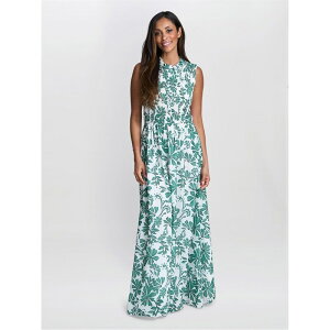 �W�[�i�o�b�R�[�j ���f�B�[�X �g�b�v�X �����s�[�X �m�[�X���[�u Gina Bacconi ROXANNA Sleeveless Shired Top Dress BEIGE GREEN �O���[��