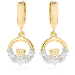 �r�[ ���[ ���f�B�[�X �A�N�Z�T���[ �s�A�X�E�C�������O Be You 9ct Gold Hoop With Claddagh Drop Earring Yellow And White Gold �z���C�g
