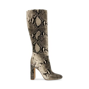 �X�e�B�[�u �}�f�� ���f�B�[�X �V���[�Y �T���_�� �u�[�c �q�[�� Steve Madden Ally Knee High Heeled Boots Lt. Beige Snake �x�[�W��
