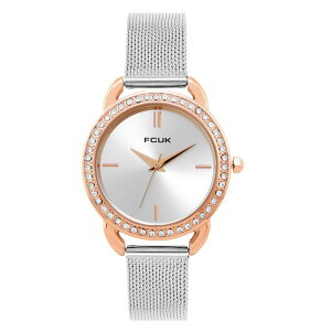 t`RlNV fB[X ANZT[ rv French Connection Rose Case Round Shape Silver Strap Quartz Watch White zCg