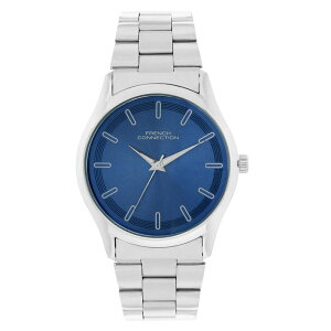 t`RlNV Y ANZT[ rv French Connection Silver Case Round Shape Silver Strap Quartz Watch Navy Blue lCr[