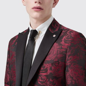 �c�C�X�e�b�h �e�C���[ �����Y �A�E�^�[ �W���P�b�g�E�u���]�� �X�����t�B�b�g Twisted Tailor Ersat Slim Fit Jacket Red Jacquard ���b�h