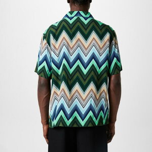 �~�b�\�[�j �����Y �g�b�v�X �V���c ���� Missoni Men'short-Sleeve Patterned Shirt Green SM9LQ �O���[��