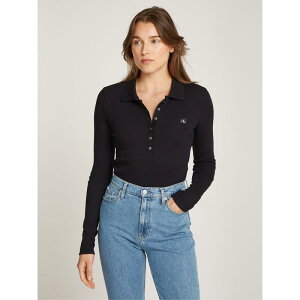 �J���o���N���C�� ���f�B�[�X �g�b�v�X �V���c �{�f�B�[�X�[�c Calvin Klein Jeans Polo buttoned bodysuit Ck Black �u���b�N