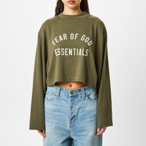 �t�B�A�I�u�S�b�h ���f�B�[�X �g�b�v�X �V���c �N���b�v�h Fear Of God Essentials Long Sleeve Cropped T-Shirt Military