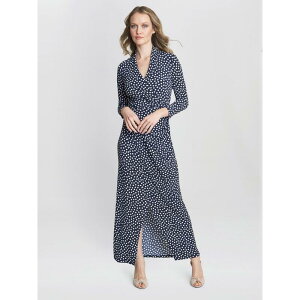 �W�[�i�o�b�R�[�j ���f�B�[�X �g�b�v�X �����s�[�X �W���[�W�[ �}�L�V Gina Bacconi Jackie Jersey Wrap Maxi Dress Dark Navy / Whi �l�C�r�[