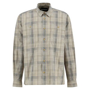 �o�u�A�[ �����Y �g�b�v�X �V���c ���� Barbour Mens Barbour Maxwell Checked Patch Long-Sleeved Relaxed Shirt Grey Olive �O���[