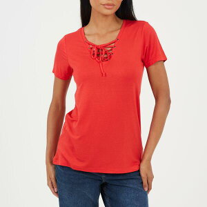 �u���[�u�\�E�� ���f�B�[�X �g�b�v�X T�V���c �^�C�f�B�e�[�� Brave Soul BS Womens Tie Detail Eyelet Neck T-shirtrue Red ���b�h