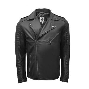 �v���e�B�O���[�� �����Y �A�E�^�[ �W���P�b�g�E�u���]�� ���U�[ Pretty Green Men's Genuine Sheepskin Leather Biker Jacket Black �u���b�N