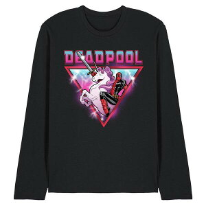 �}�[�x�� �����Y �g�b�v�X �V���c Marvel Deadpool Metal Unicorn Wade Long Sleeve T Shirt Black �u���b�N