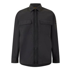 �{�X �����Y �g�b�v�X �V���c ���S Boss Mens BOSS ORANGE Long Sleeve Zipped Over-Shirt with Logo Detail (Lotape) Black 001 �u���b�N