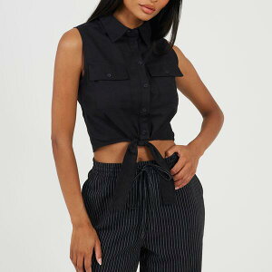 �u���[�u�\�E�� ���f�B�[�X �g�b�v�X �V���c �^�C�f�B�e�[�� �m�[�X���[�u Brave Soul Womensleeveless Collared Top with Tie Detail Black �u���b�N