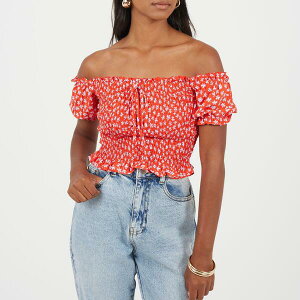 �u���[�u�\�E�� ���f�B�[�X �g�b�v�X �V���c Brave Soul Women's Bardot Off Shoulder Top Red/Floral ���b�h
