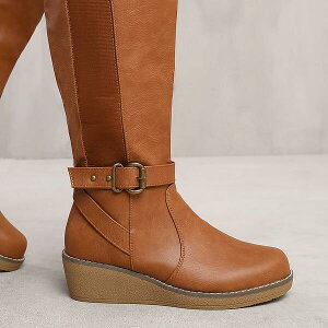 �z�G�A�Y�U�b�g�t���� ���f�B�[�X �V���[�Y �u�[�c�E���C���u�[�c �q�[�� Wheres That From Ayleen Wide Calf Wedge Heel Knee High Boots With E Tanpu