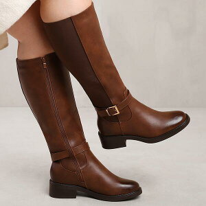 �z�G�A�Y�U�b�g�t���� ���f�B�[�X �V���[�Y �u�[�c�E���C���u�[�c Wheres That Fromicah Brown Stretch Wide-Calf Knee High Boots Brown Pu �u���E��
