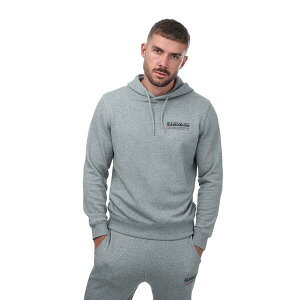 �i�p�s�� �����Y �A�E�^�[ �p�[�J�[�E�X�E�F�b�g ���S Napapijri Kasba Logo Hoody Grey Marl �O���[