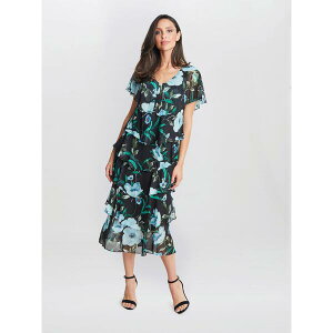 �W�[�i�o�b�R�[�j ���f�B�[�X �g�b�v�X �����s�[�X �e�B�A�[�h �v�����g �~�f�B Gina Bacconi Frances Printed Midi Tieredress Brighteal �e�B�[��
