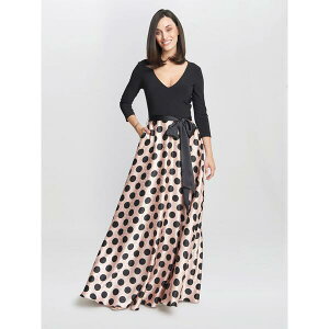 �W�[�i�o�b�R�[�j ���f�B�[�X �g�b�v�X �����s�[�X �v�����g �T�e�� �W���[�W�[ Gina Bacconi Esther Spot Print Satin And Jersey Dress Pink / Black �u���b�N