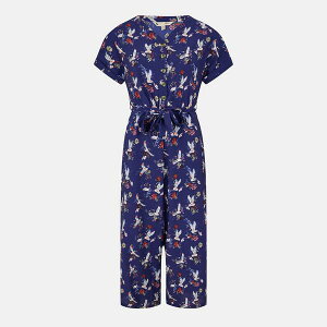 ���~�L�� ���f�B�[�X �g�b�v�X �����s�[�X �v�����g �W�����v�X�[�c Yumi Women's Navy Crane Print Culotte Jumpsuit Navy �l�C�r�[