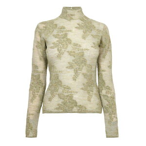 �K�j�[ ���f�B�[�X �g�b�v�X T�V���c �V�A�[ Ganni Women'sheer Flower Jacquard Long Sleeve T-Shirt Olive Night �I���[�u