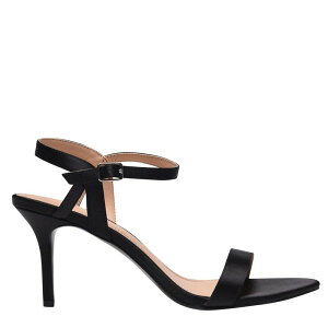 ���l�A�y�� ���f�B�[�X �V���[�Y �T���_�� �q�[�� Linea Strap Mid Heeled Sandals Black Satin �u���b�N