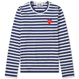 【送料無料】 コム・デ・ギャルソン メンズ Tシャツ トップス Comme des Garcons Play Women's Long Sleeve Heart Logo Stripe Navy