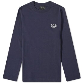 【送料無料】 アーペーセー メンズ Tシャツ トップス A.P.C. Long Sleeve Olivier Embroidered Logo T-Shirt Dark Navy