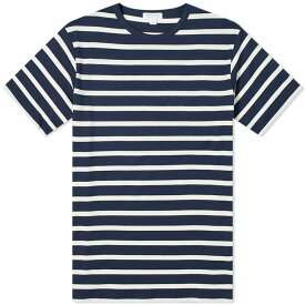 【送料無料】 サンスペル メンズ Tシャツ トップス Sunspel Breton Stripe T-Shirt Navy & Ecru