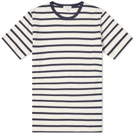 【送料無料】 サンスペル メンズ Tシャツ トップス Sunspel Breton Stripe T-Shirt Ecru & Navy Stripe