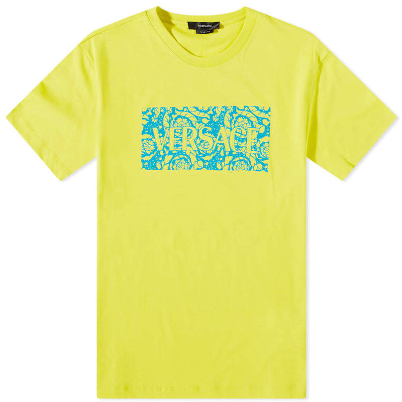  ヴェルサーチ メンズ Tシャツ トップス Versace Baroque Box Logo Tee Yellow