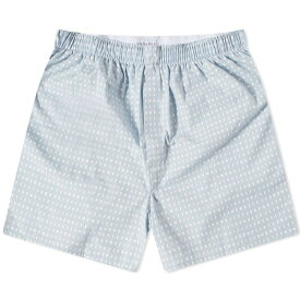 【送料無料】 サンスペル メンズ ボクサーパンツ アンダーウェア Sunspel Printed Boxer Shorts Light Blue & White Leaf