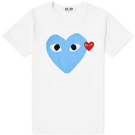 【送料無料】 コム・デ・ギャルソン レディース Tシャツ トップス Comme des Garcons Play Women's Double Heart Logo T-Shirt White & Blue