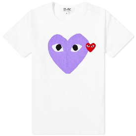 【送料無料】 コム・デ・ギャルソン レディース Tシャツ トップス Comme des Garcons Play Women's Double Heart Logo T-Shirt White & Purple