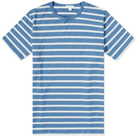 【送料無料】 サンスペル メンズ Tシャツ トップス Sunspel Classic Crew Neck T-Shirt Bluestone & Ecru
