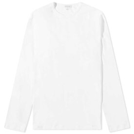 【送料無料】 サンスペル メンズ Tシャツ トップス Sunspel Long Sleeve Crew Neck T-Shirt White