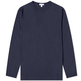 【送料無料】 サンスペル メンズ Tシャツ トップス Sunspel Long Sleeve Crew Neck T-Shirt Navy