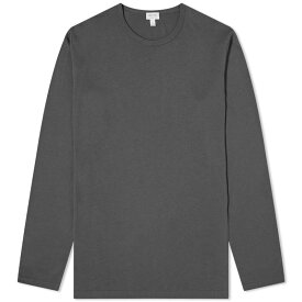 【送料無料】 サンスペル メンズ Tシャツ トップス Sunspel Lounge Long Sleeve T-Shirt Charcoal